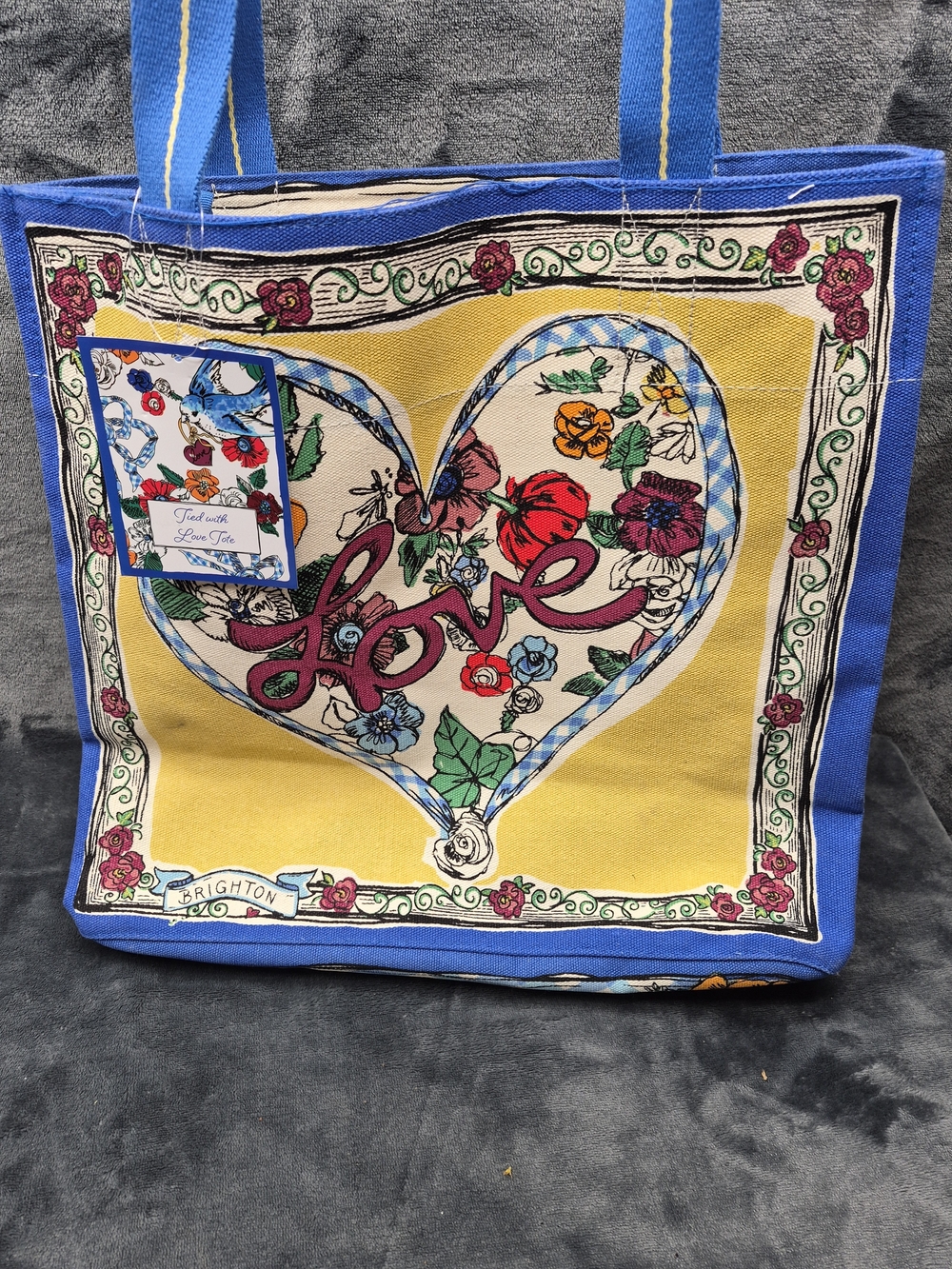 NEW Brighton Tied With Love Tote Bag Womens Canvas Heart Flowers Graphic Purse